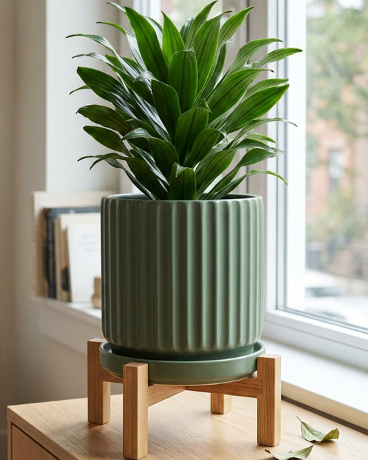 Kext Tall Fluted Ceramic Planter Juniper 8 in