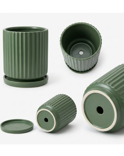 Kext Tall Fluted Ceramic Planter Juniper 8 in